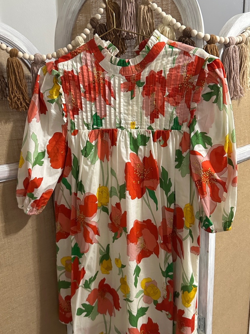 TCEC Cream Dress with Red, Yellow & Green Floral Print